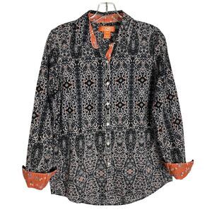 Joe Fresh Men's M  Blue Print Long Sleeve Button Up Lightweight Geometric‎ Shirt